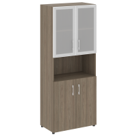 Шкаф высокий широкий (2 низких фасада ЛДСП + 2 низких фасада стекло в раме) Yalta LT.ST-1.4 R вяз благородный